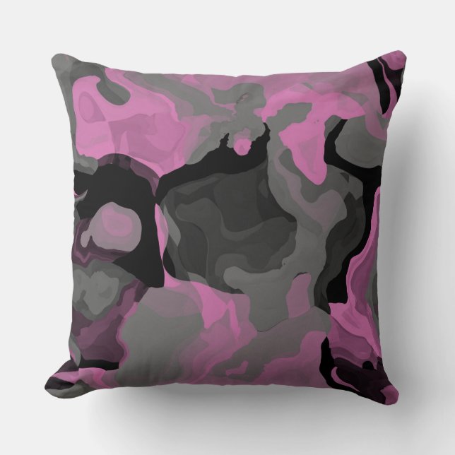 Pink Black and Gray abstract Throw Pillow (Front)