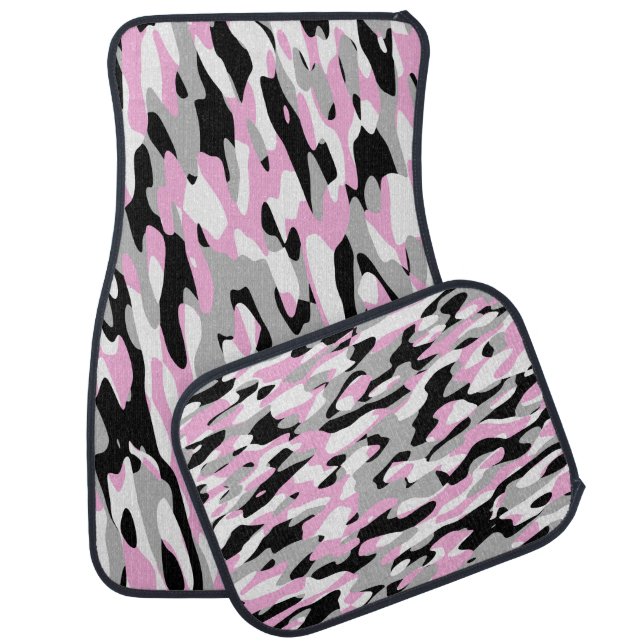 Pink Black and Gray Camouflage Car Mat (Set)