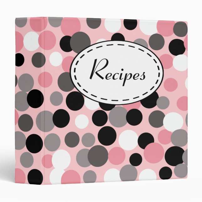 Pink Black and Gray Dots Recipe Binder (Front/Spine)