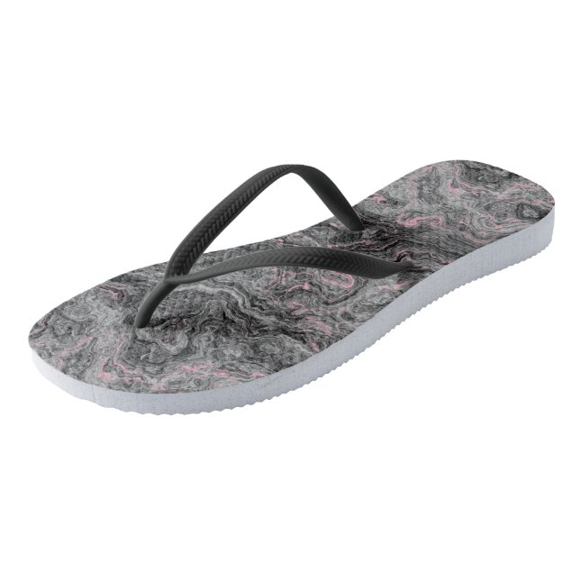 pink, black and gray  Marble Swirl Abstract Flip Flops (Angled)