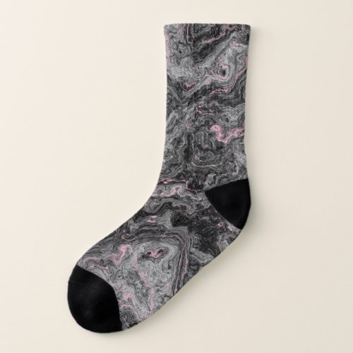 pink black and gray  Marble Swirl Abstract Socks
