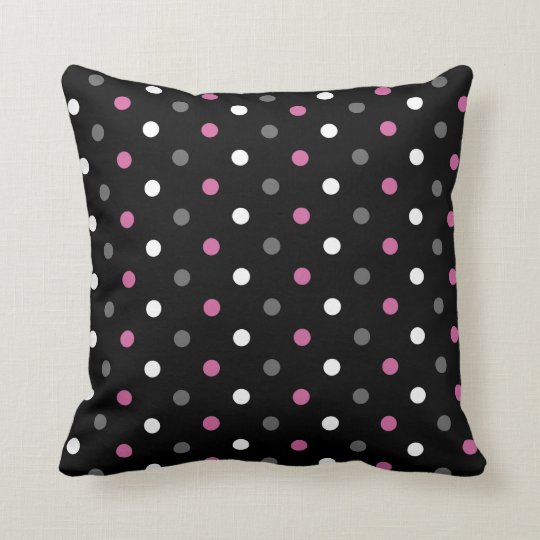 Pink, Black and Grey Polka Dot Throw Pillow Zazzle