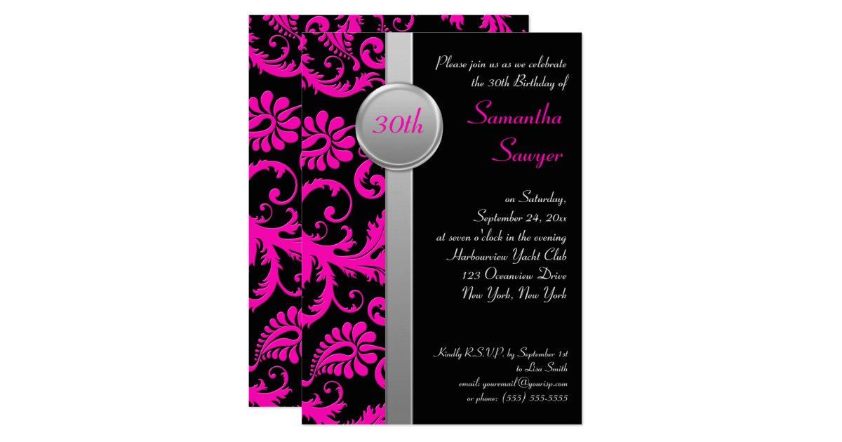 Pink And Silver Birthday Invitations 3