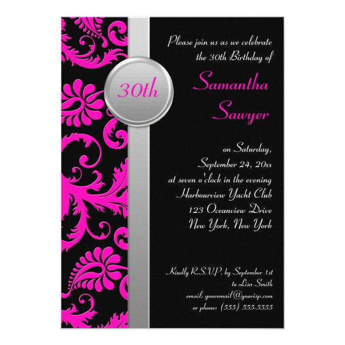 Pink, Black, and Silver 30th Birthday Invitation