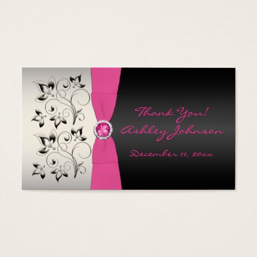 Customizable Pink, Black, and Silver Favor Tag Business Cards