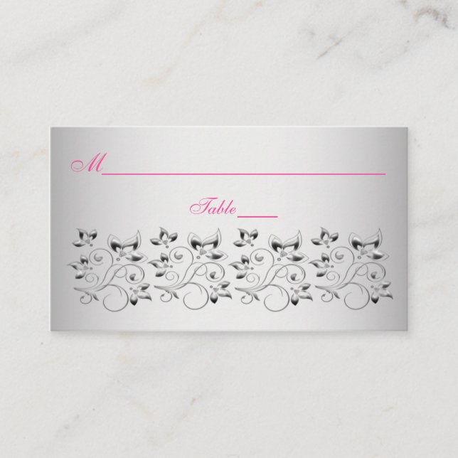 Pink, Black, and Silver Floral Place Cards (Front)