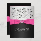 Pink, Black, and Silver Floral RSVP Card (Front/Back)