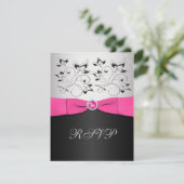 Pink, Black, and Silver Floral RSVP Card (Standing Front)
