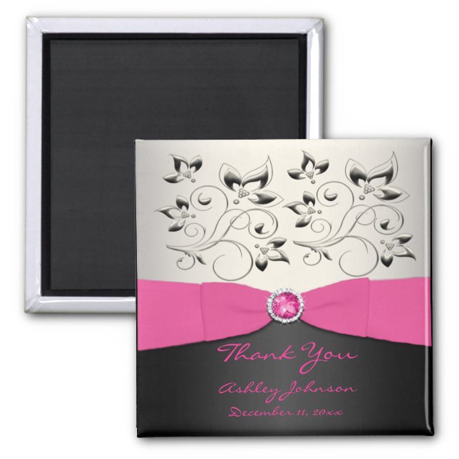 Pink, Black, and Silver Party Favor Magnet (Front)
