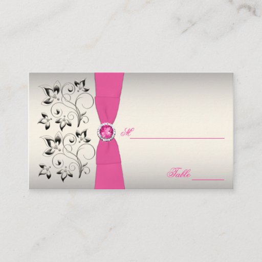 Customizable Pink, Black, and Silver Placecards (Script Font) Business Card Templates