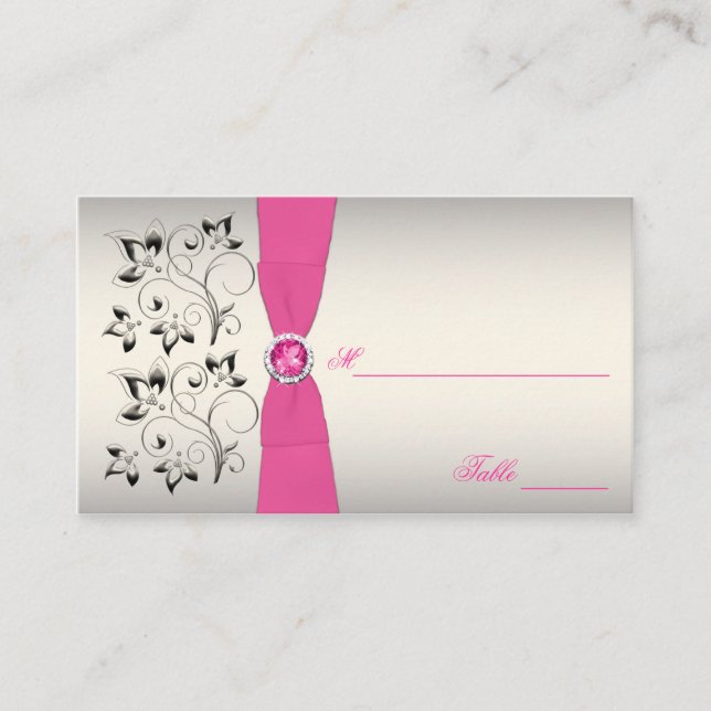 Pink, Black, and Silver Placecards (Script Font) (Front)