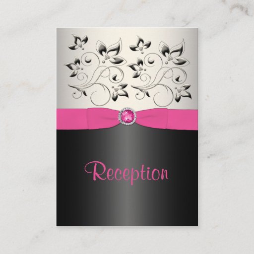 Customizable Pink, Black, and Silver Reception Enclosure Card Business Card