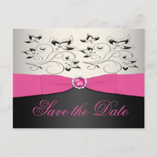 Pink, Black, and Silver Save the Date Postcard
