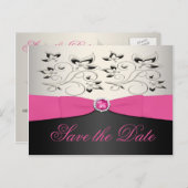 Pink, Black, and Silver Save the Date Postcard (Front/Back)