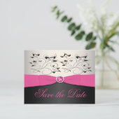 Pink, Black, and Silver Save the Date Postcard (Standing Front)