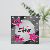 Pink, Black, and Silver Stars Sweet 16 Invitation (Standing Front)