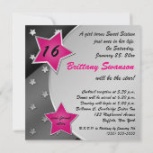 Pink, Black, and Silver Stars Sweet 16 Invitation (Back)