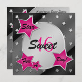 Pink, Black, and Silver Stars Sweet 16 Invitation (Front/Back)