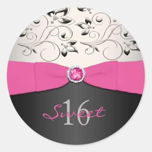 Pink Black and Silver Sweet Sixteen Sticker