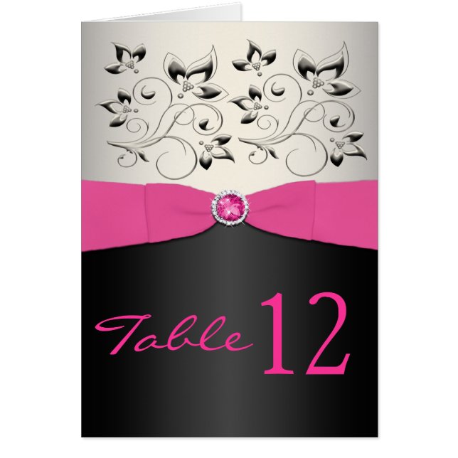 Pink, Black, and Silver Table Number Card (Front)