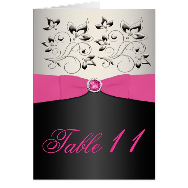 Pink, Black, and Silver Table Number Card (Script) (Front)
