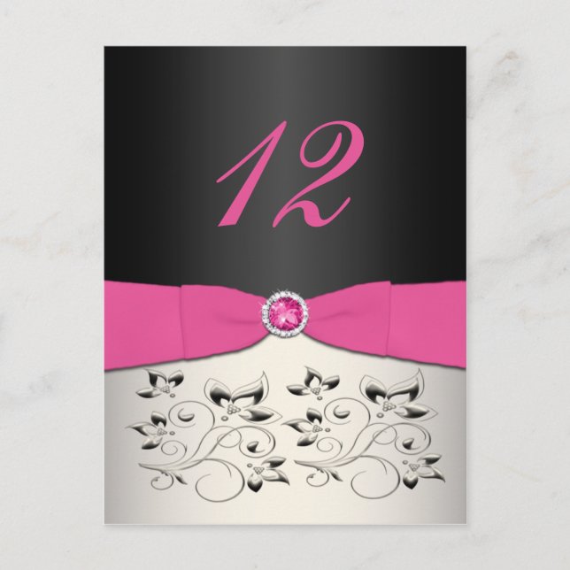 Pink, Black, and Silver Table Number Postcard (Front)