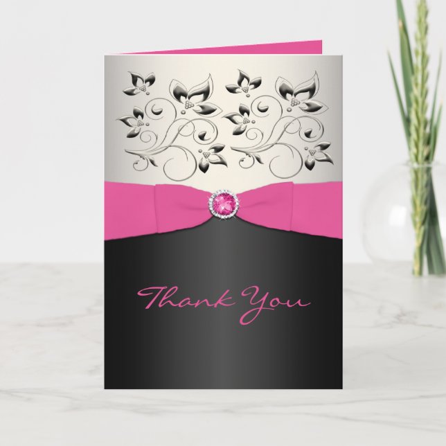 Pink, Black, and Silver Thank You Card (Front)