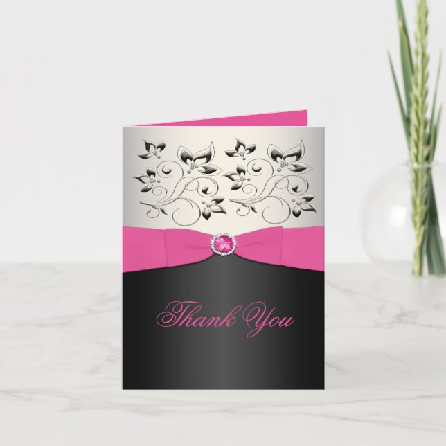 Pink, Black, and Silver Thank You Card (Front)