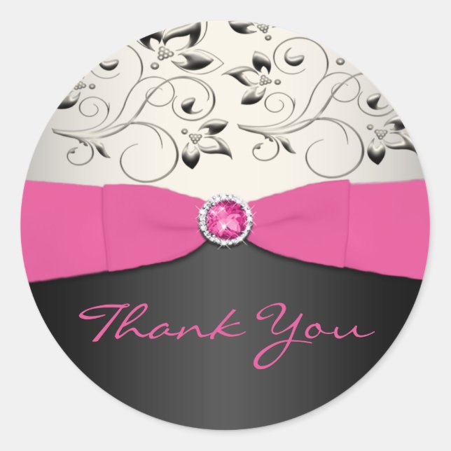 Pink, Black, and Silver Thank You Sticker (Front)