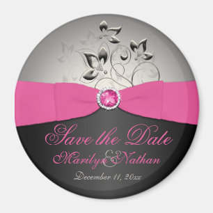Pink, Black, and Silver Wedding Favor Magnet