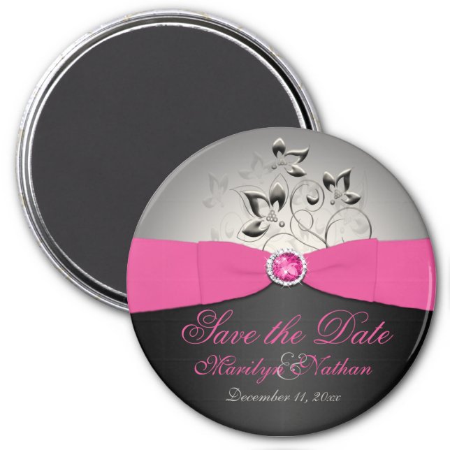 Pink, Black, and Silver Wedding Favor Magnet (Front)