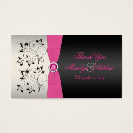 Customizable Pink, Black, and Silver Wedding Favor Tag Business Card Templates