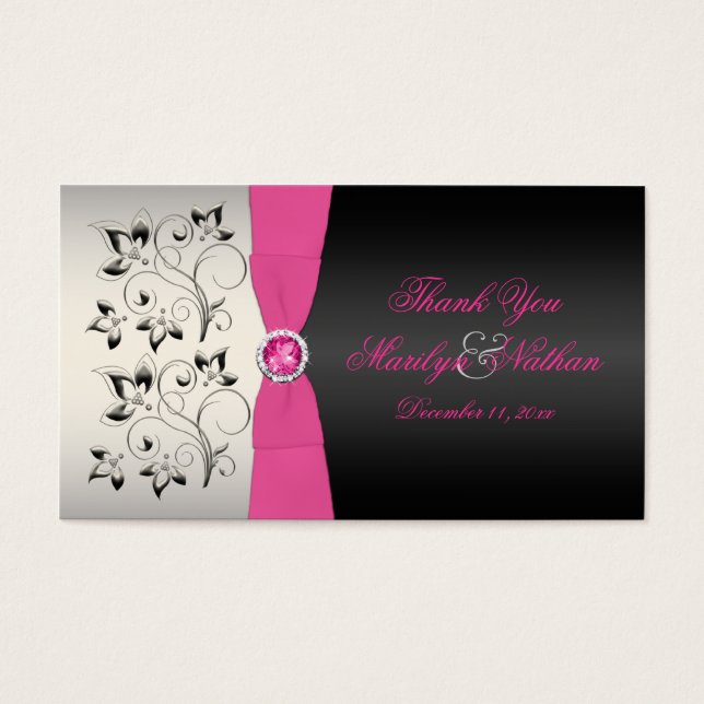 Pink, Black, and Silver Wedding Favor Tag (Front)