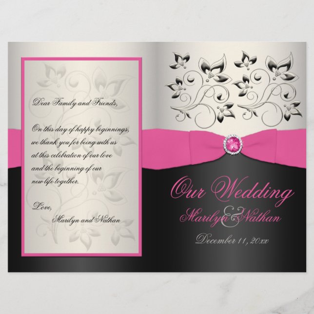 Pink, Black, and Silver Wedding Program (Front)