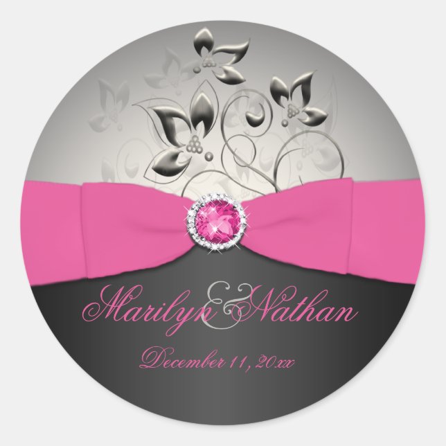 Pink, Black, and Silver Wedding Sticker (Front)