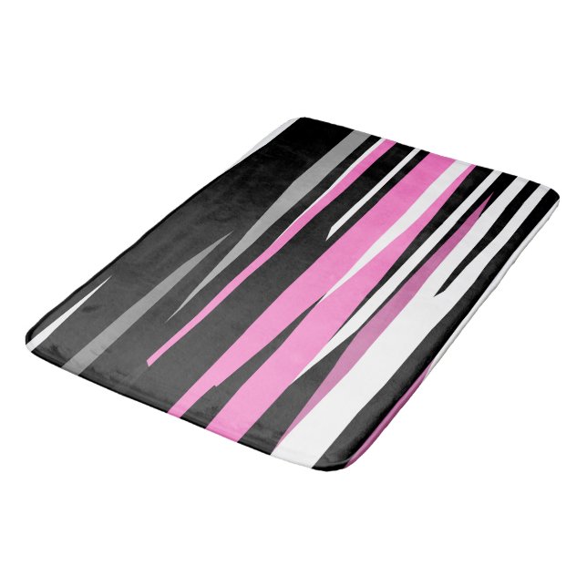 Pink Black and White Abstract Bath Mat (Angled)