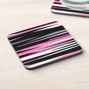Pink Black and White Abstract     Beverage Coaster