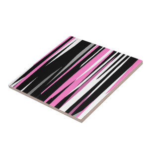 Pink Black and White Abstract Ceramic Tile