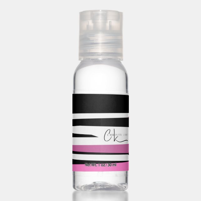Pink BLack and White Abstract Hand Sanitizer (Front)