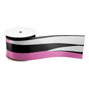 Pink Black and White Abstract Satin Ribbon