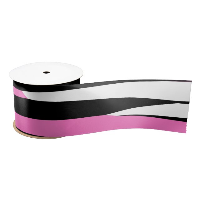 Pink Black and White Abstract Satin Ribbon (Spool)