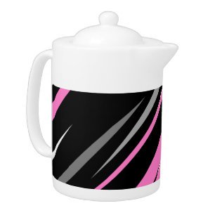 Pink Black and White Abstract Teapot