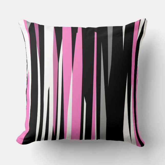 Pink Black and White Abstract Throw Pillow (Front)