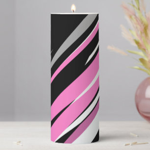 Pink Black and White Abstract Wash Cloth Pillar Candle