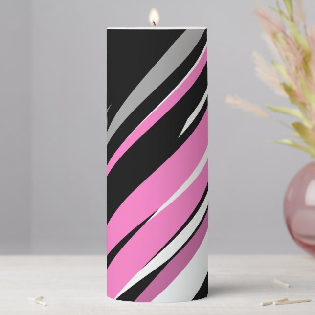Pink Black and White Abstract   Wash Cloth Pillar Candle (In Situ)
