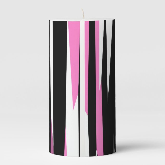 Pink Black and White Abstract   Wash Cloth Pillar Candle (Back)