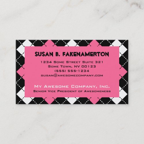 Pink Black and White Argyle Print Business Card Templates