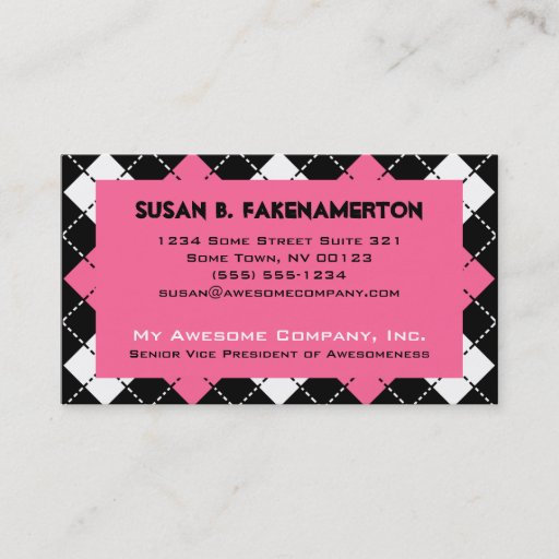 Customizable Pink Black and White Argyle Print Business Card Templates