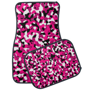 Pink Black and White Camouflage Car Mat