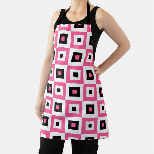 Pink Black and White Checkered Squares Pattern Apron